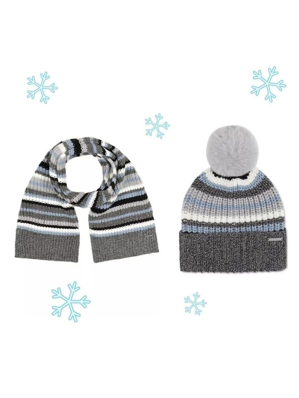 MICHAEL KORS WOMEN'S TWEED SCARF HAT SET CHAMBRAY